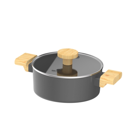 Bộ nồi chống dính vân gỗ Elmich Nature EL-5206BK03 size 18, 20 chảo 24cm