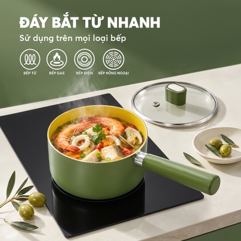 Bộ nồi chảo chống dính ceramic Elmich Plus Olive Baby Full Induction EL5234OV 16cm