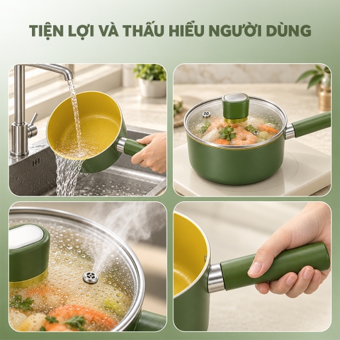 Bộ nồi chảo chống dính ceramic Elmich Plus Olive Baby Full Induction EL5234OV 16cm
