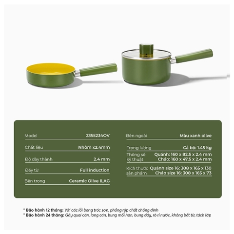 Bộ nồi chảo chống dính ceramic Elmich Plus Olive Baby Full Induction EL5234OV 16cm