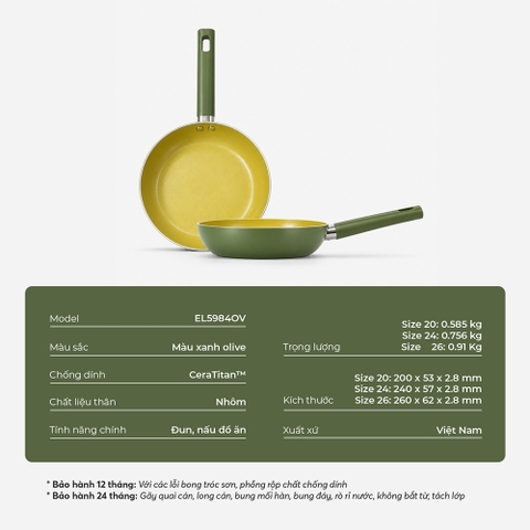 Chảo chống dính Ceramic Elmich Olive EL5984OV