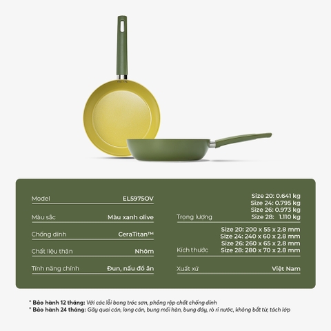 Chảo chống dính ceramic Elmich Daily Olive Classic EL5975OV