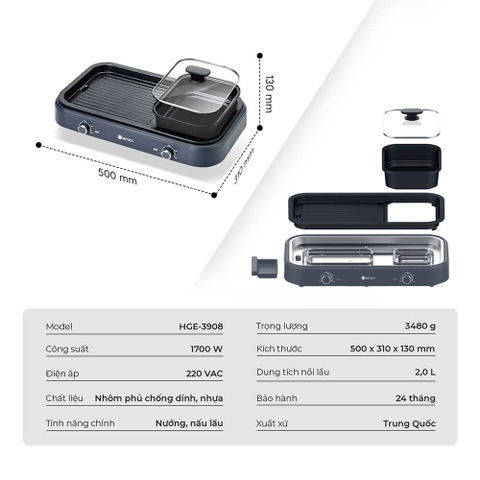 Bếp nướng lẩu đa năng Elmich HE-3908