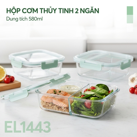 Hộp cơm thủy tinh 2 ngăn Elmich EL1443 dung tích 580ml