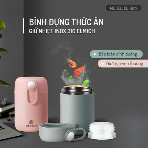 Bình đựng thức ăn giữ nhiệt Inox 316 Elmich EL-8019 dung tích 600ml