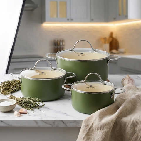 Bộ nồi chống dính Ceramic Elmich Olive classic EL5242OV03 Size 18,20,24cm