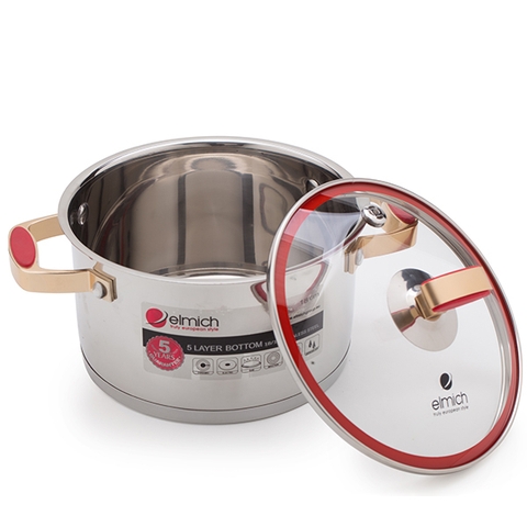 Bộ 2 nồi 5 đáy Inox 304 Elmich Red Velvet El - 3989 Size 18,20