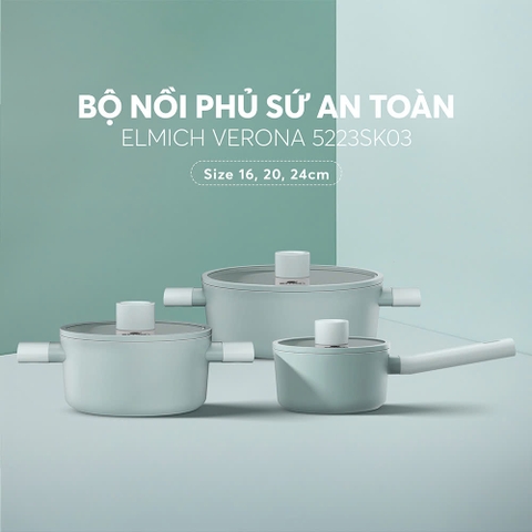 Bộ nồi chống dính Ceramic Elmich Verona EL5223SK03 size 16,20,24cm