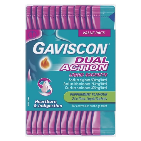 Bột Giảm Trào Ngược Dạ Dày-Gaviscon Dual Action Liquid Sachets Peppermint 24 Pack