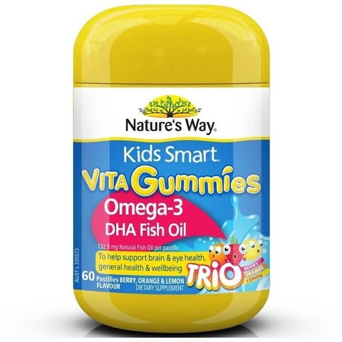 Kẹo Dẻo DHA & Omega 3 Trẻ Em Nature's Way Kids Smart Vita Gummies Omega Fish Oil 60 Pastilles Improved Formula