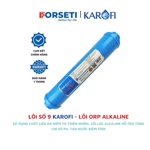 Lõi số 9 Karofi - Lõi lọc nước ORP Alkaline Karofi hỗ trợ tăng chỉ số pH, tạo nước kiềm tính giúp trung hoà axit
