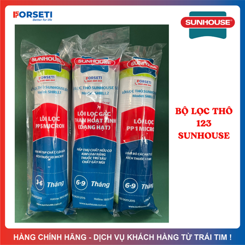 Combo 3 lõi lọc nước số 123 Sunhouse lắp vừa cốc lọc thô 10 inch máy lọc RO
