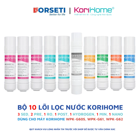 Trọn bộ lõi lọc nước Korihome 10 lõi cho máy WPK-G61, WPK-G6S,...	2,950,000