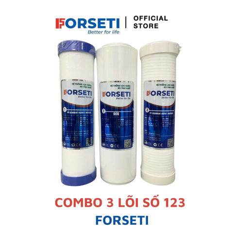 Bộ 3 lõi lọc nước Forseti số 123 lắp được cho các dòng máy lọc có 3 cốc lọc thô 10 inch