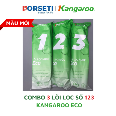 Combo 3 lõi lọc thô số 123 Kangaroo Eco (vỏ mới) lắp được cho máy lọc RO có 3 cốc lọc thô 10 inch