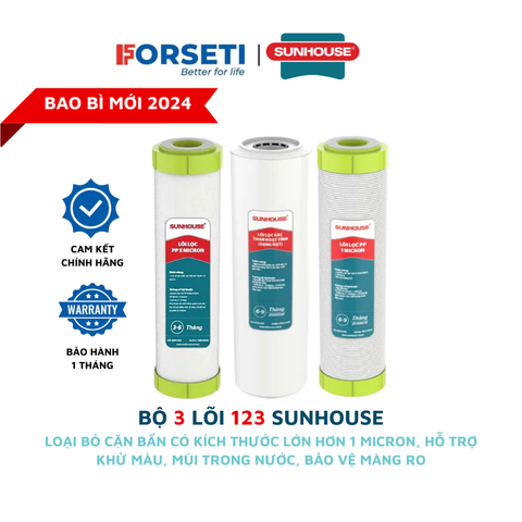Combo 3 lõi lọc nước số 123 Sunhouse lắp vừa cốc lọc thô 10 inch máy lọc RO