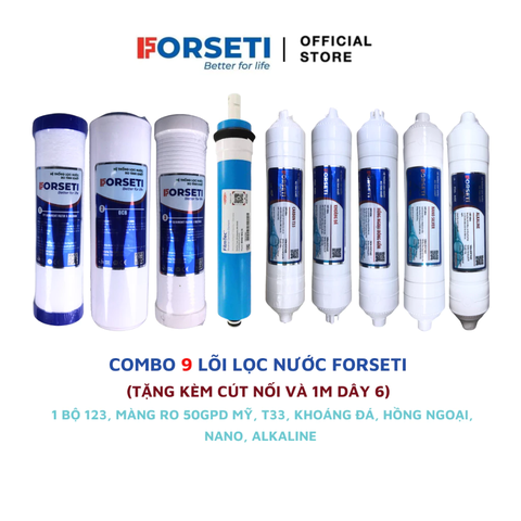 Bộ 9 lõi lọc nước Forseti chính hãng dùng cho máy lọc nước RO (123, RO 50GPD, 56789)