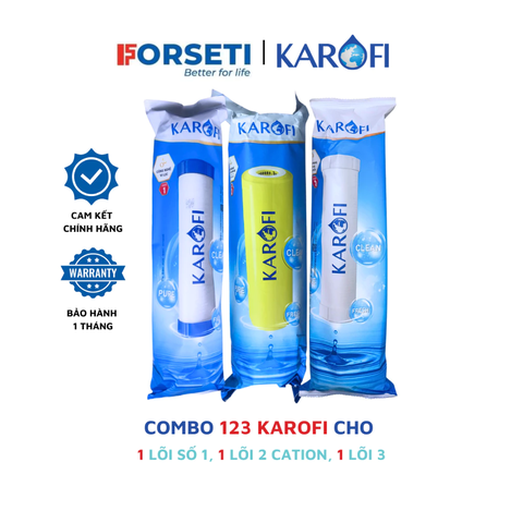 Combo 3 lõi lọc nước Karofi chính hãng: Lõi số 1, Lõi 2 Cation vàng, Lõi số 3
