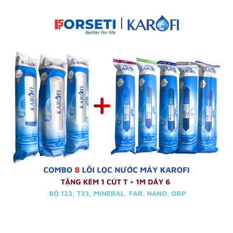 Combo 8 lõi cho máy lọc nước Karofi 12356789 (1 bộ lọc thô số 1,2,3+ 1 bộ chức năng 56789) Tặng tay tháo cốc lọc