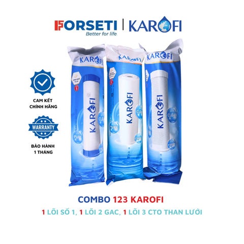 Combo 3 lõi lọc thô Karofi 1 2 3 dùng cho máy lọc nước RO có 3 cốc lọc 10inch (Lõi 3 là than lưới)