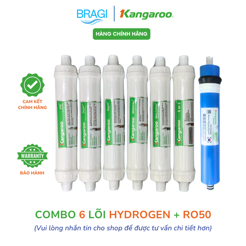 Combo màng RO 50 KGR và 6 lõi chức năng Hydrogen+ Kangaroo (Fir+, OrpH+, HypH+, Mineral+, Nano Carbon+, 5in1+)
