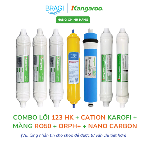 Combo 7 Lõi Lọc Nước Dành Cho Máy KG100ES, KG100EO Kangaroo (123HK + Cation Karofi + RO 50GPD + OrpH+ và Nano Carbon+)