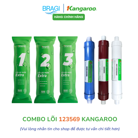 Combo 6 lõi lọc nước Gồm 123 EXTRA  + lõi chức năng 569 Kangaroo (Nano, Ceramic, ORP) KÈM CÚT + DÂY