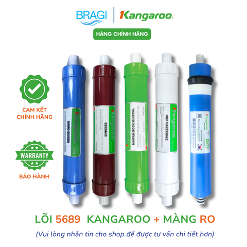 Combo 5 lõi Kangaroo gồm Màng RO50KR + lõi chức năng 5689 (Nano, Ceramic, Maifan, ORP) KÈM CÚT + DÂY