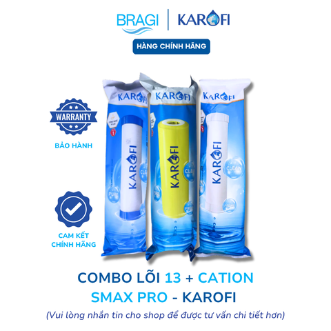 Combo 3 lõi lọc nước Karofi chính hãng: Lõi số 1, Lõi 2 Cation vàng, Lõi số 3