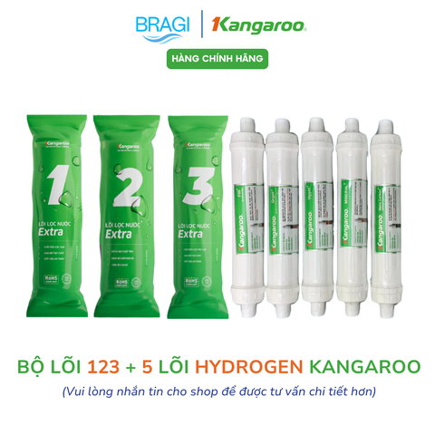 Combo lõi thô 123 EXTRA và 5 lõi chức năng Hydrogen+ Kangaroo (Fir+, OrpH+, HypH+, Mineral+, Nano Carbon+) KÈM CÚT + DÂY