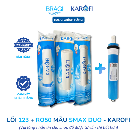 Combo 3 lõi lọc thô 123 và màng RO 50GPD Karofi