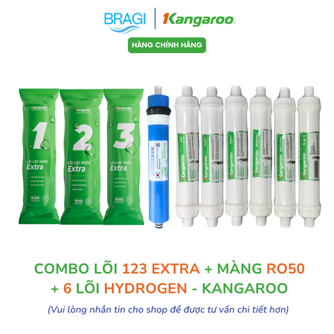 Combo 10 lõi lọc Kangaroo hydrogen chính hãng (123, RO50GPD, Nano+, Far+, Mineral+, OrpH+, HypH+, 5in1)