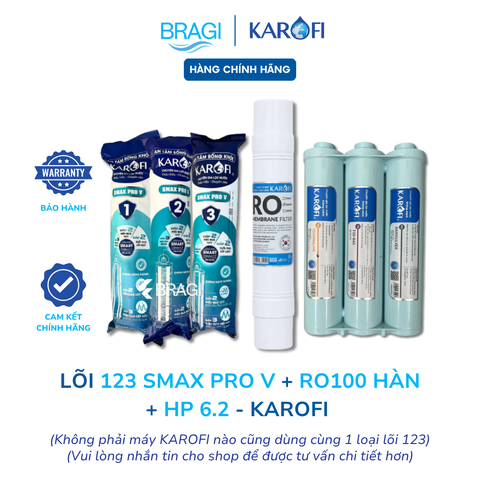 Combo 10 lõi Karofi gồm 123 Smax Pro V + RO 100 Hàn + HP 6.2 dùng cho máy KAQ-X16
