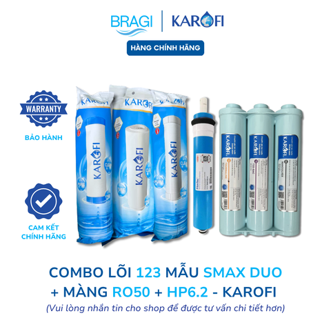 Combo 10 Lõi Karofi gồm 123 Smax Duo + RO Dupont 50GPD + HP 6.2