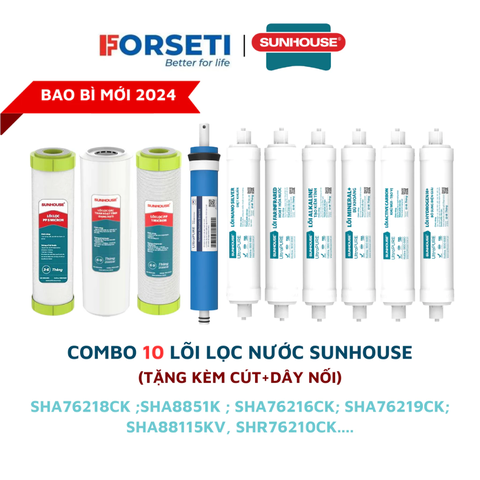 Combo 10 lõi lọc nước cho máy Hydrogen Sha76218ck ;sha8851k ; sha76216ck; sha76219ck; sha88115kv.... lắp được cho máy RO