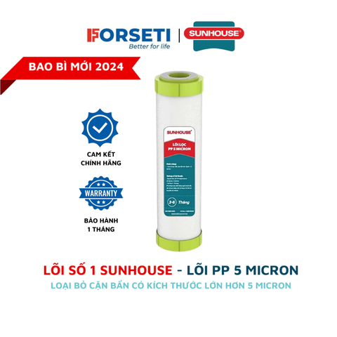 Lõi lọc số 1 Sunhouse, lõi PP 5 micron có tác dụng loại bỏ cặn bẩn có kích thước lớn hơn hoặc bằng 5 micron
