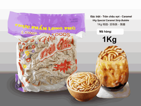 Trân châu Sợi Hương CARAMEL Đặc Biệt Long Phú gói 1kg - Size Sợi Trung - Không có vị ngọt