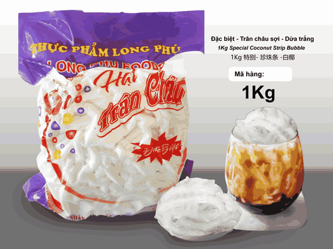 Trân châu Sợi Hương DỪA TRẮNG Đặc Biệt Long Phú gói 1kg - Size Sợi Trung - Không có vị ngọt