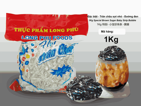 Trân châu Sợi NHUYỄN (Nhỏ) Hương ĐƯỜNG ĐEN Đặc Biệt Long Phú gói 1kg - Size Sợi Nhuyễn (mini) - Không có vị ngọt
