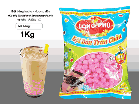 Bột Báng Trân châu Hương DÂU TÂY Đặc Biệt Long Phú gói 1kg - Size Hạt TO - Không có vị ngọt