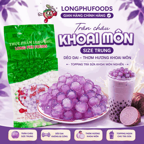 Trân châu KHOAI MÔN Đặc Biệt Long Phú gói 1kg - Size Trung Truyền thống - Không có vị ngọt