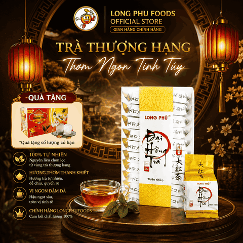 [Trà Xá Cao Cấp] ĐẠI HỒNG BÀO Long Phú Hộp VÀNG 200gr (20 gói*10gr) - Trà Thượng Hạng - Đậm Đà Trọn vị Thơm ngon trong từng tách trà