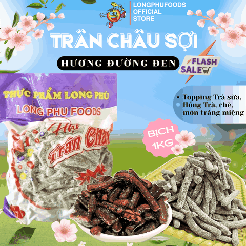 Trân châu Sợi Hương ĐƯỜNG ĐEN Đặc Biệt Long Phú gói 1kg - Size Sợi Trung - Không có vị ngọt