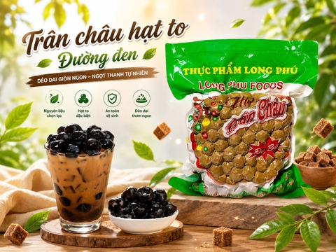 Trân châu Hạt TO ĐƯỜNG ĐEN Đặc Biệt Long Phú gói 1kg - Size 14li - Không có vị ngọt