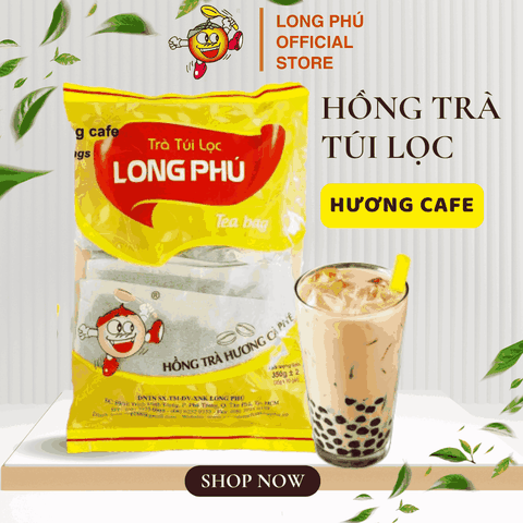 Hồng Trà CAFE Đặc Biệt Túi lọc Long Phú gói 350gr (10gói*35gr) - Thơm hương Cà Phê, đậm vị trà thiên nhiên