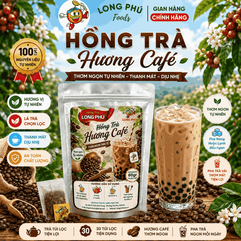 Hồng Trà Hương CAFE Túi Lọc MINI 2gr Long Phú – Gói 60gr (30 gói × 2gr, Thơm Hương Cafe, Đậm Vị Trà)