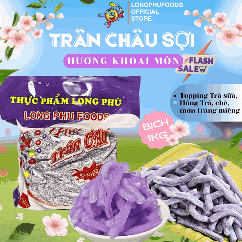 Trân châu Sợi Hương KHOAI MÔN Đặc Biệt Long Phú gói 1kg - Size Sợi Trung - Không có vị ngọt