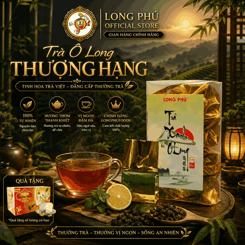 [Trà Xá Cao Cấp] Trà Ô LONG Thượng hạng Long Phú Hộp Vàng 200gr (20 gói*10gr) - Trà Thượng Hạng - Ngát hương Trà Ô Long Đậm vị, tinh tế trong từng giọt trà thơm ngon
