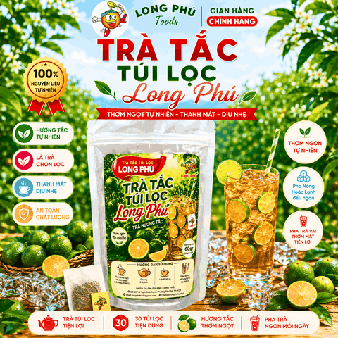 Trà TẮC Túi Lọc MINI 2gr Long Phú – Gói 60gr (30 gói × 2gr, Thơm Hương Tắc Tươi Mát, Vị Chua Thanh, Đậm Vị Trà)