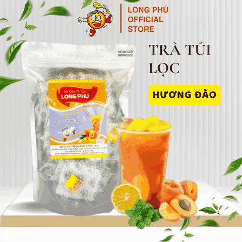 Trà ĐÀO Túi lọc mini (túi bạc) Long Phú gói 100gr (50gói*2gr) - Thơm hương Đào, đậm vị trà thiên nhiên